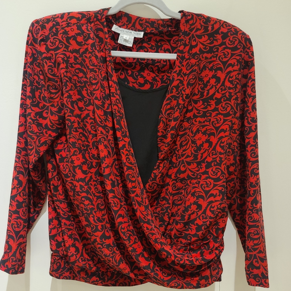 Vintage Silk Red and Black Blouse size 6